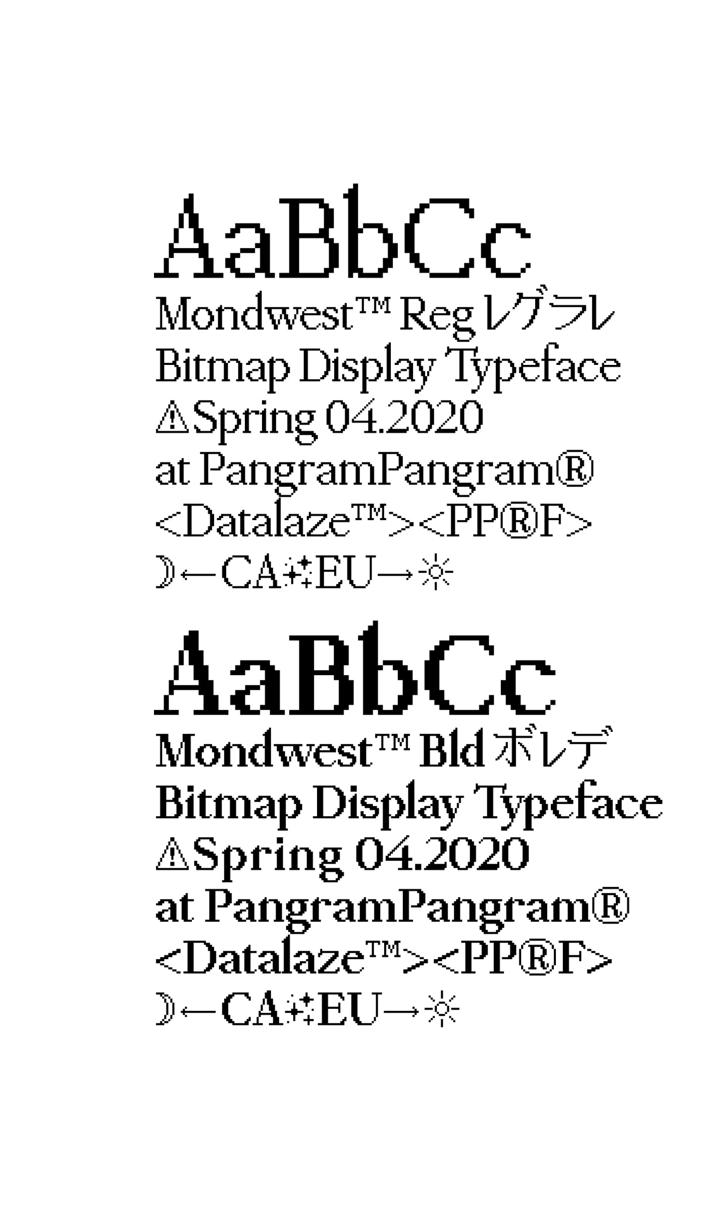 Mondwest bitmap font specimen